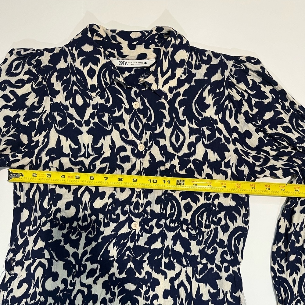 Zara White and Blue Sheath Dress 3/4 Sleeve Crew Neck - Picture 11 of 13